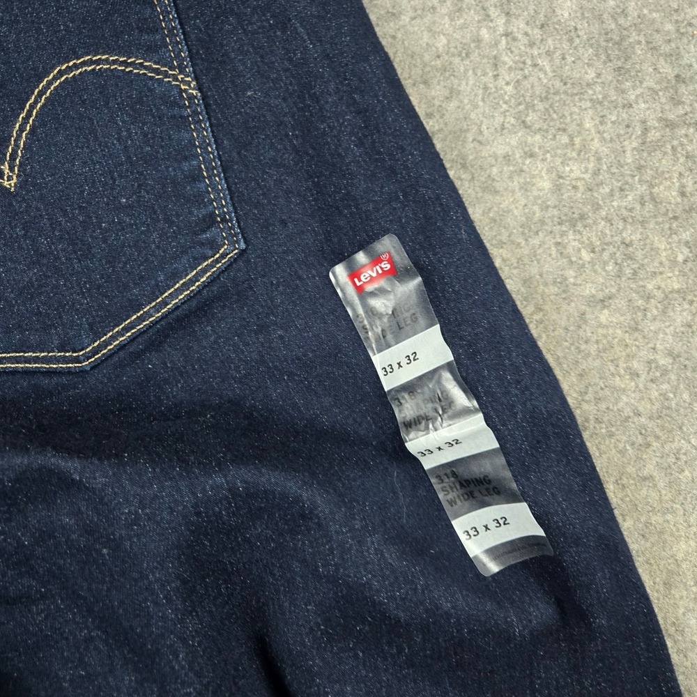 Levi 318 Shaping Wide Leg Womens 33x32 Dark Blue Denim Mid Rise Stretch Jeans - Picture 9 of 12